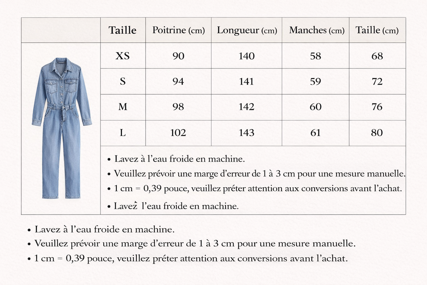 Combinaison En Jean Manche Longues - Rivoli