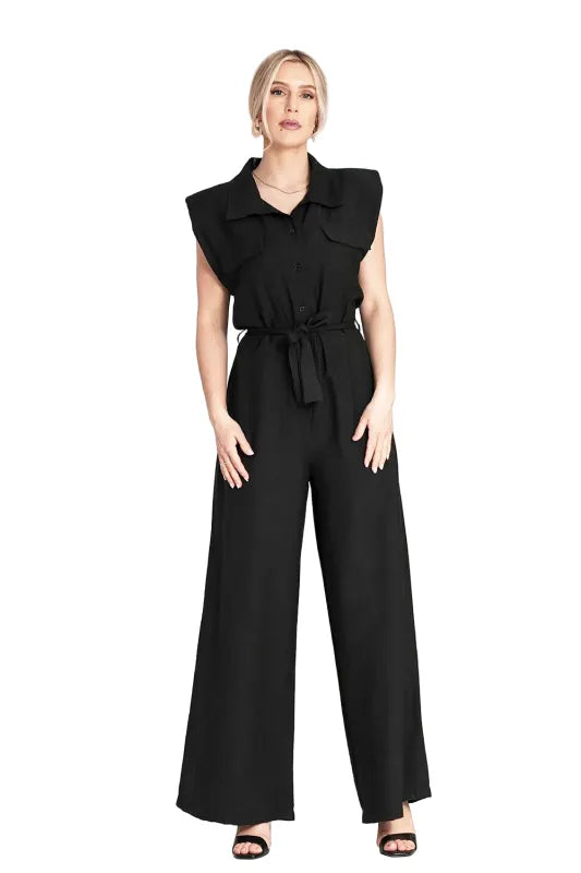 Combinaison femme noire fluide jambes larges Matignon vue complète