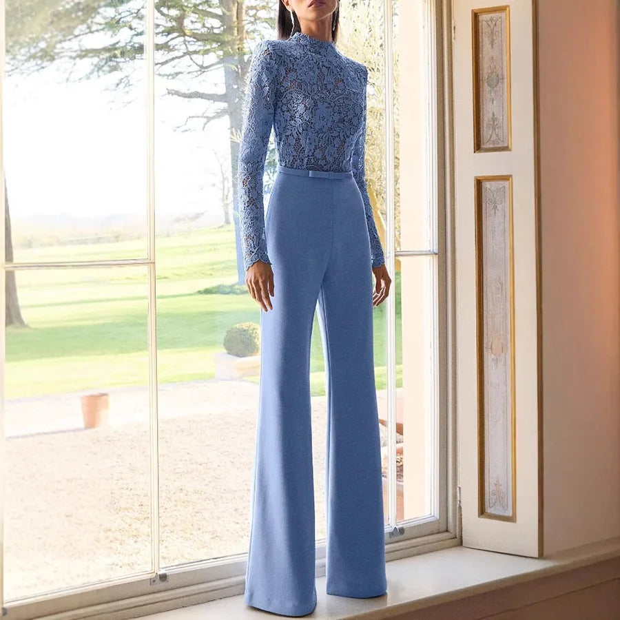 Combinaison pantalon chic en dentelle bleu – Saint-Germain
