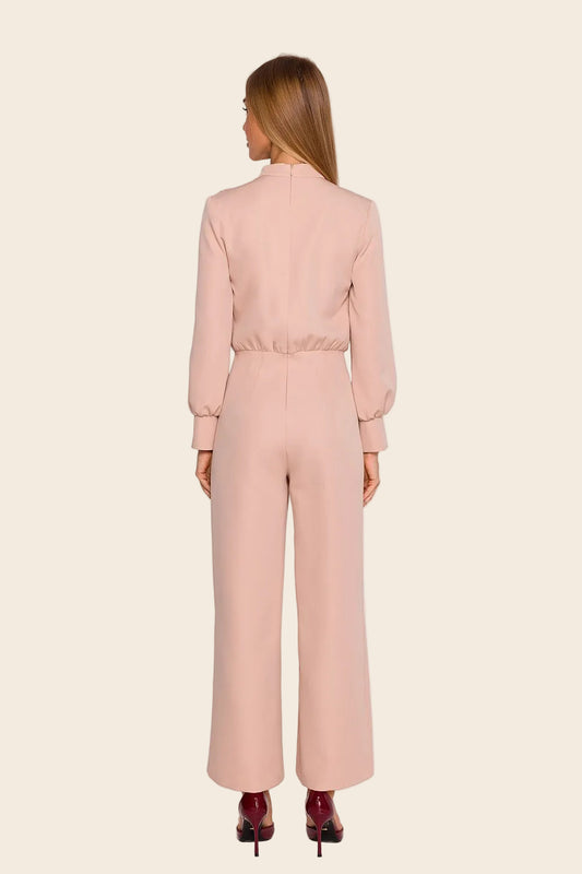 combinaison pantalon femme habillée beige vue dos coupe élégante