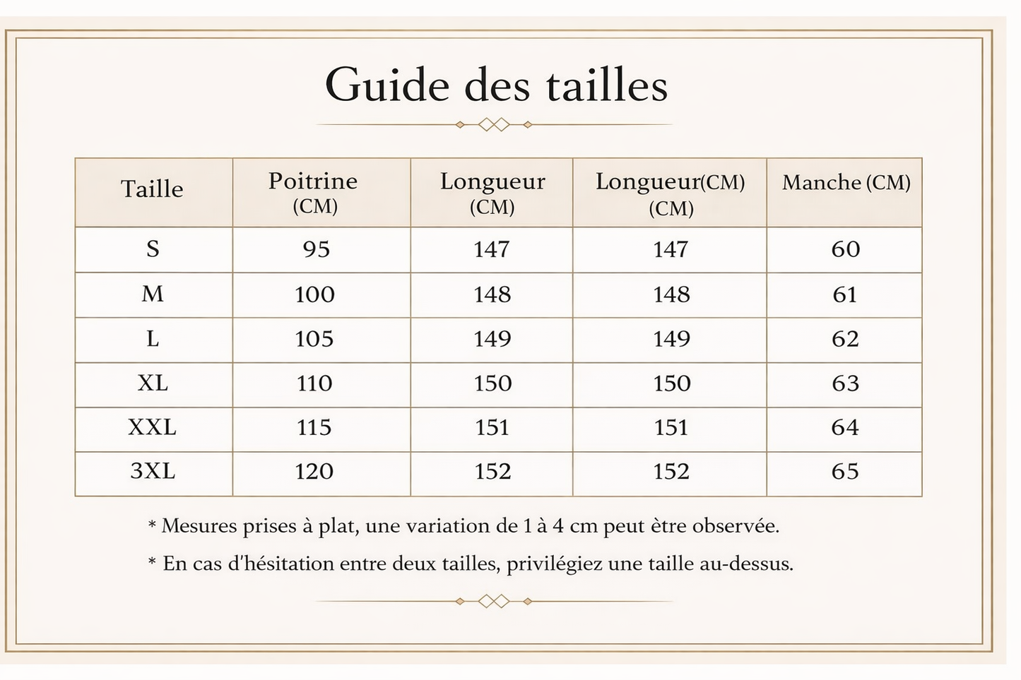 Combinaison noir épaule asymétrique guide des tailles détaillé en cm pour le modèle Léna (du S au 3XL).