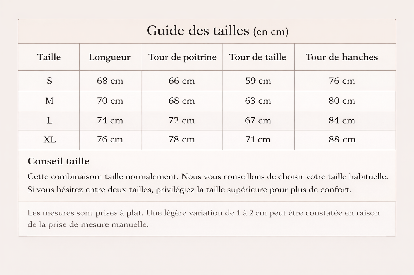 Guide des tailles pour combinaison short yoga jupe luxembourg, tableau comparatif des mesures (buste, taille, hanches) pour un ajustement parfait.