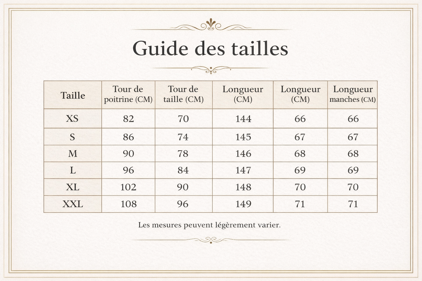 Combinaison velours pour femme bleu guide des tailles détaillé en cm pour le modèle Alma.