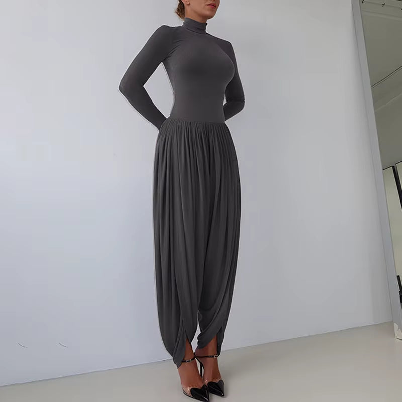 combinaison fluide femme gris tenue chic manches longues