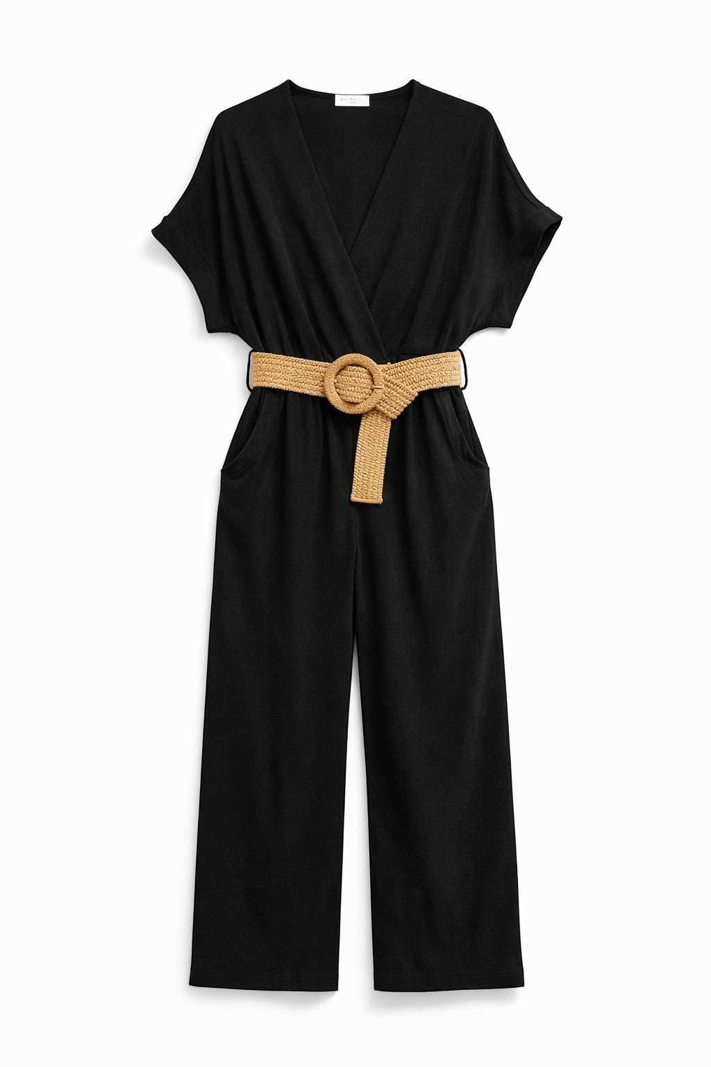 vue a plat de la combinaison pantalon noir maison de la combi