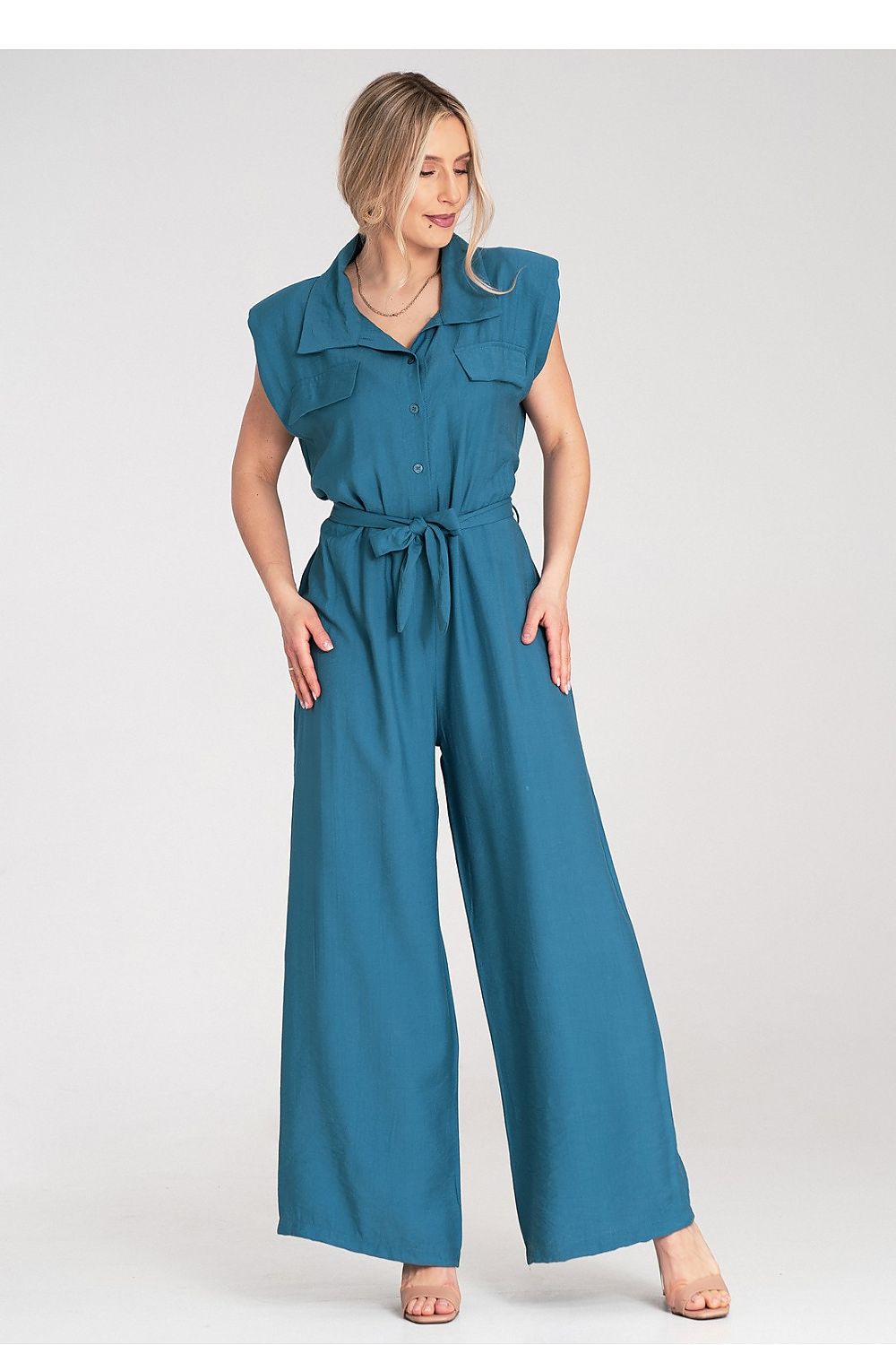 Combinaison femme bleue Matignon coupe fluide détail