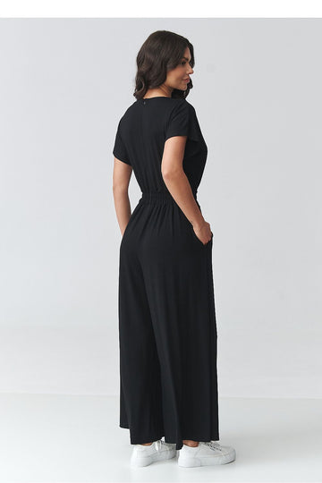 Combinaison fluide femme chic noir coupe large dos