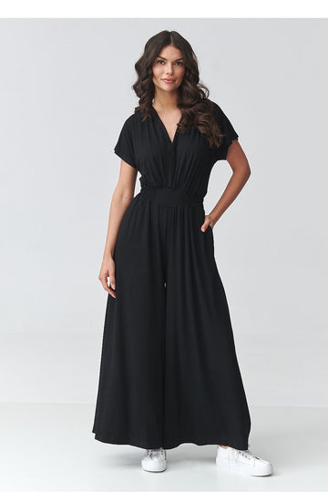 Combinaison fluide femme chic noir coupe large profil
