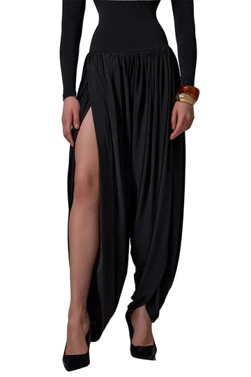 combinaison fluide femme noire detail pantalon ample fluide