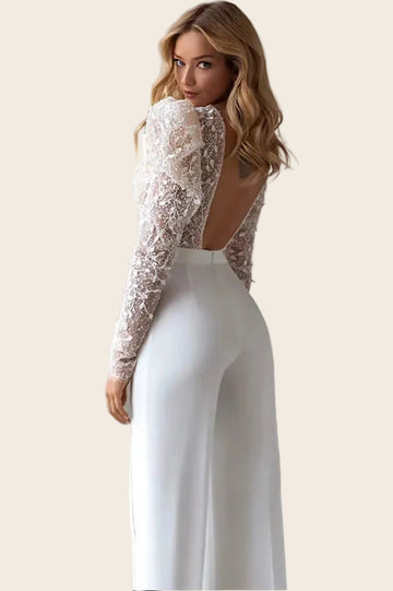 combinaison habillee pour ceremonie femme blanche vue arriere tenue chic