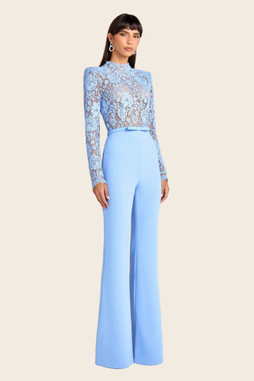 combinaison pantalon chic bleu dentelle Saint-Germain femme coupe large habillee