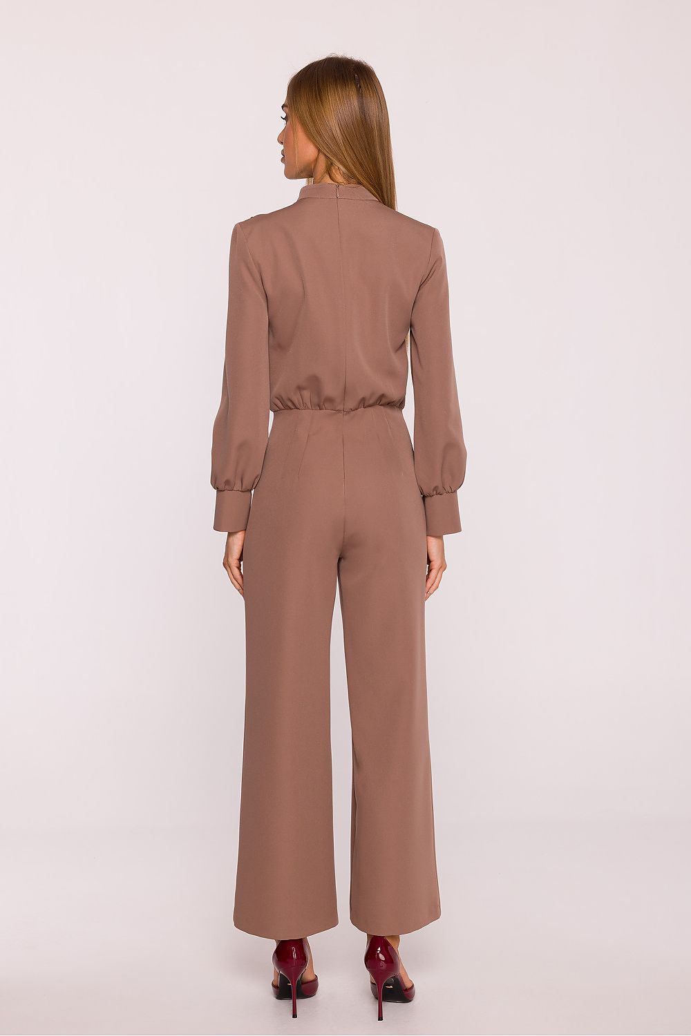 combinaison pantalon femme habillée brun taupe vue dos fluide
