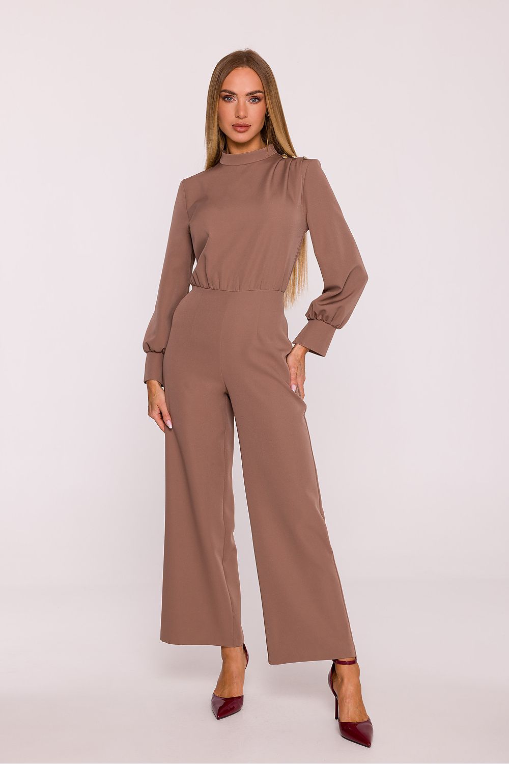 combinaison pantalon femme habillée brun taupe vue face chic