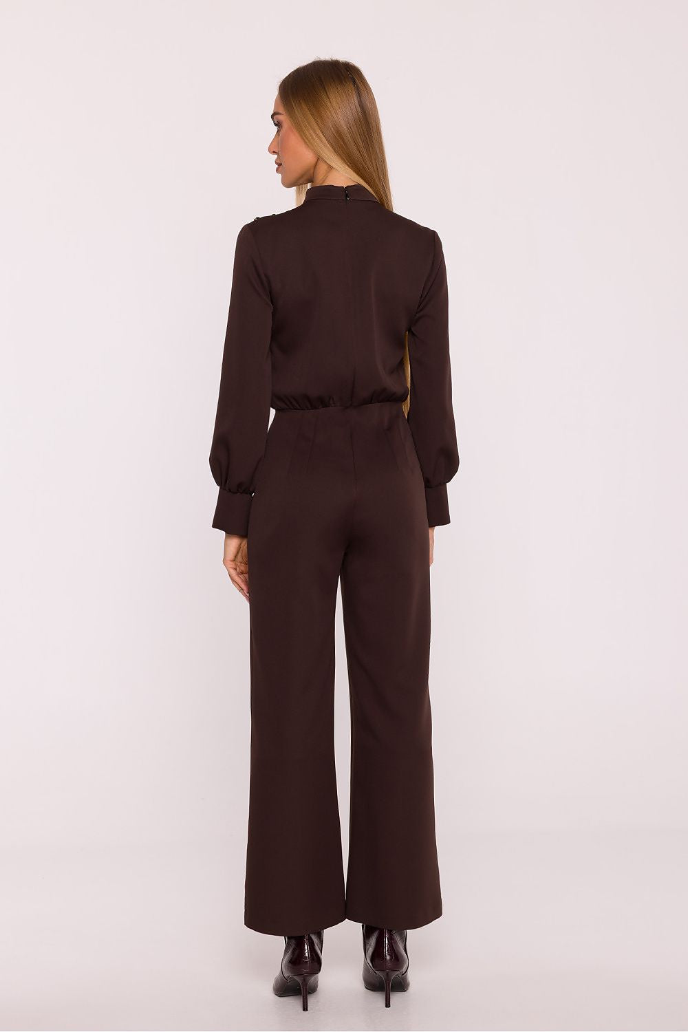 combinaison pantalon femme habillée marron chocolat vue dos élégante