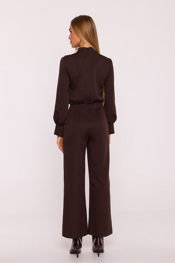 combinaison pantalon femme habillée marron chocolat vue dos élégante