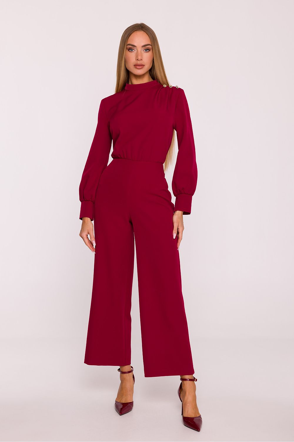 combinaison pantalon femme habillée rouge vue face tenue chic