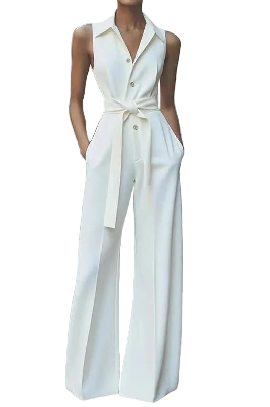 combinaison pantalon elegante blanche Madelaine femme coupe fluide ceinture nouee