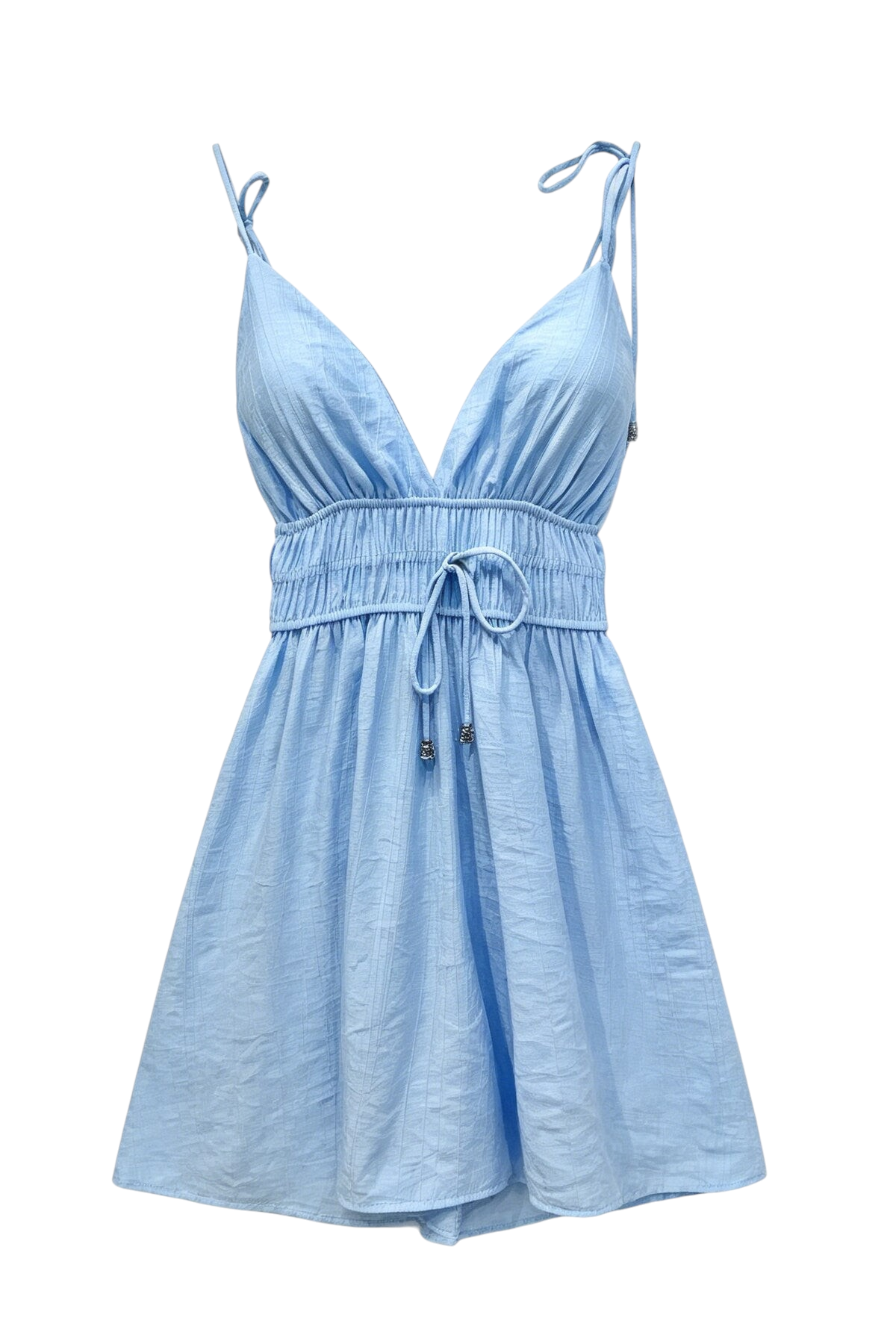 Combinaison courte bleu ciel maison de la combi en coton avec bretelles fines et taille élastique ajustable