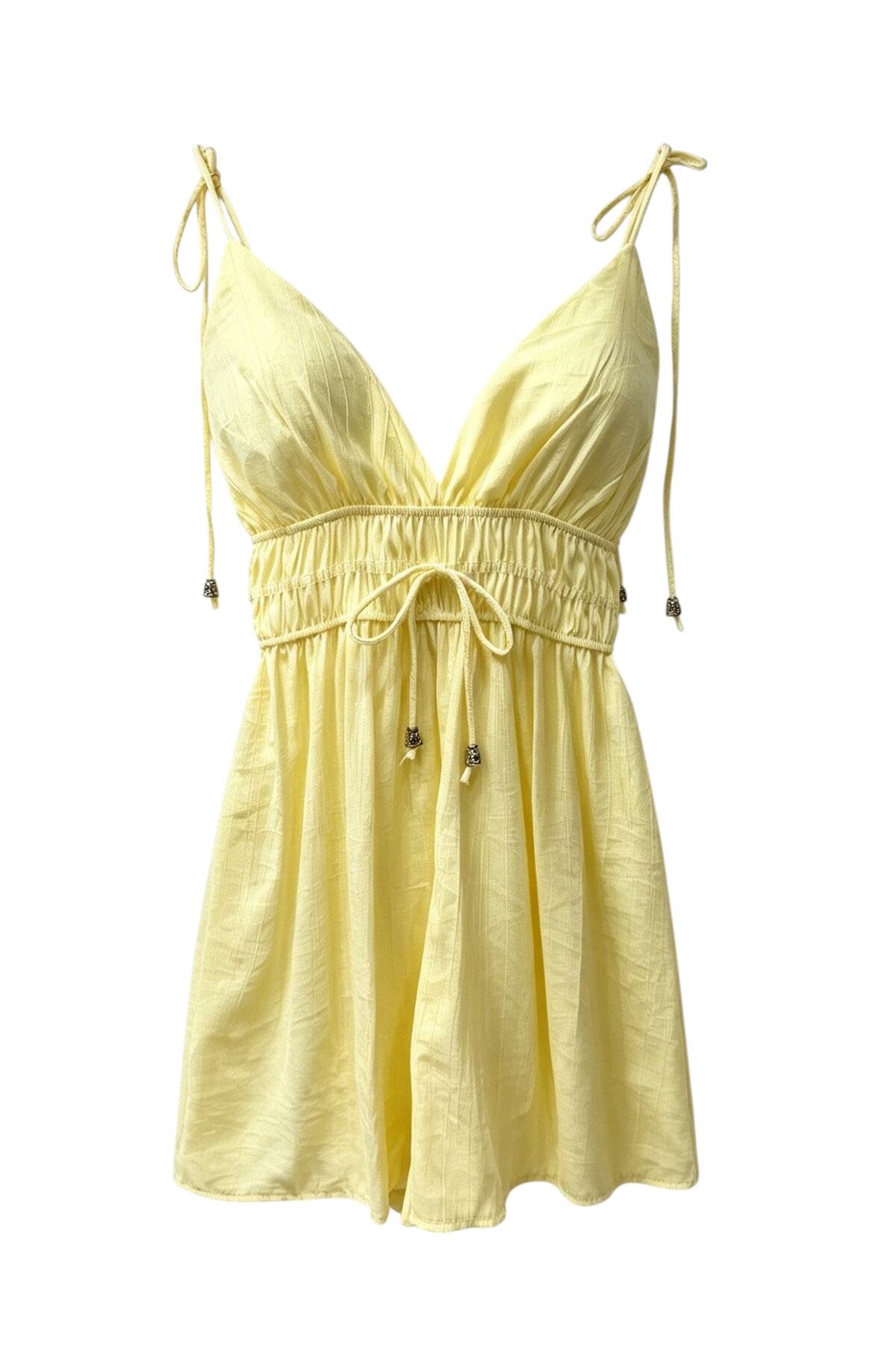 Combinaison courte jaune maison de la combi en coton avec bretelles fines et taille élastique style bohème