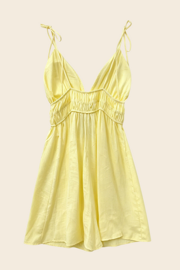 Combinaison courte jaune maison de la combi en coton avec bretelles fines et taille élastique style bohème