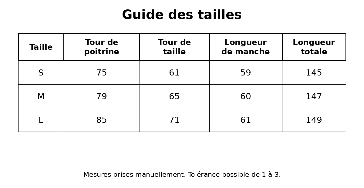 guide des tailles combinaison fluide femme Maison de la Combi